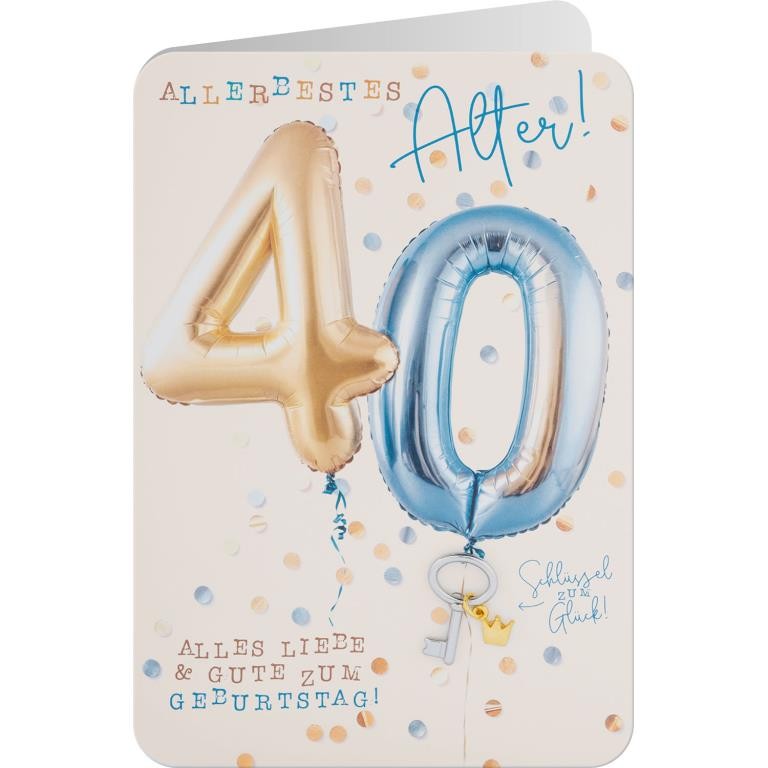 Sheepworld Grusskarte GK KEY de 32 h 40 Geburtstag Alter 40 mit Schlüsselaccessoire FSC 17 x 12 cm