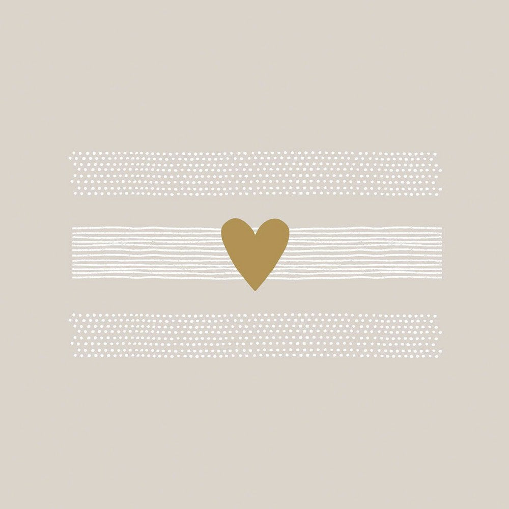 Servietten Heart of Gold taupe ppd Herzmotiv Tissue lebensmittelecht FSC 33 x 33
