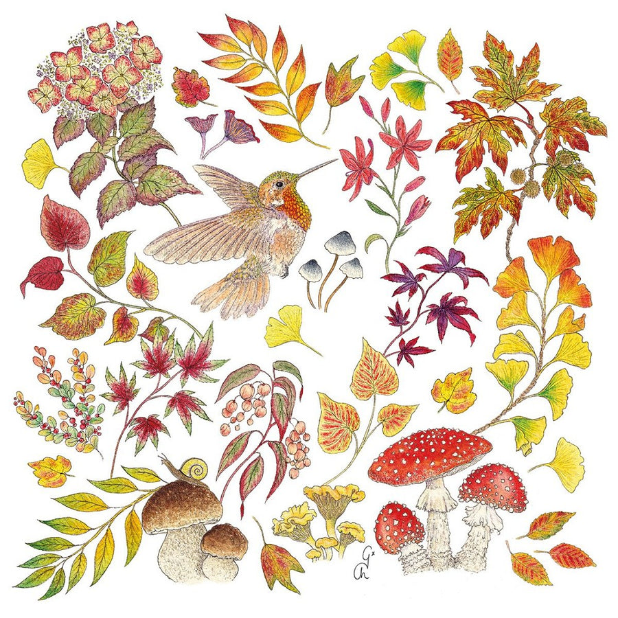 Servietten Autumn Love ppd Herbstmotiv Blätter Vogel 33x33cm FSC zertifiziert