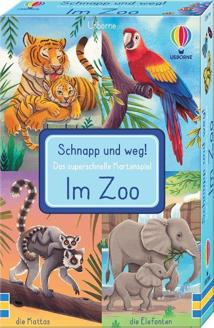 Schnapp und weg Im Zoo Kartenspiel Usborne 52 Karten Zootiere für Kinder 3 bis 6 Jahre