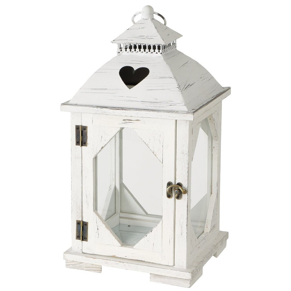 Laterne Sophia Rechteck Weiß H 42 cm Shabby-Look handgearbeitet Indoor