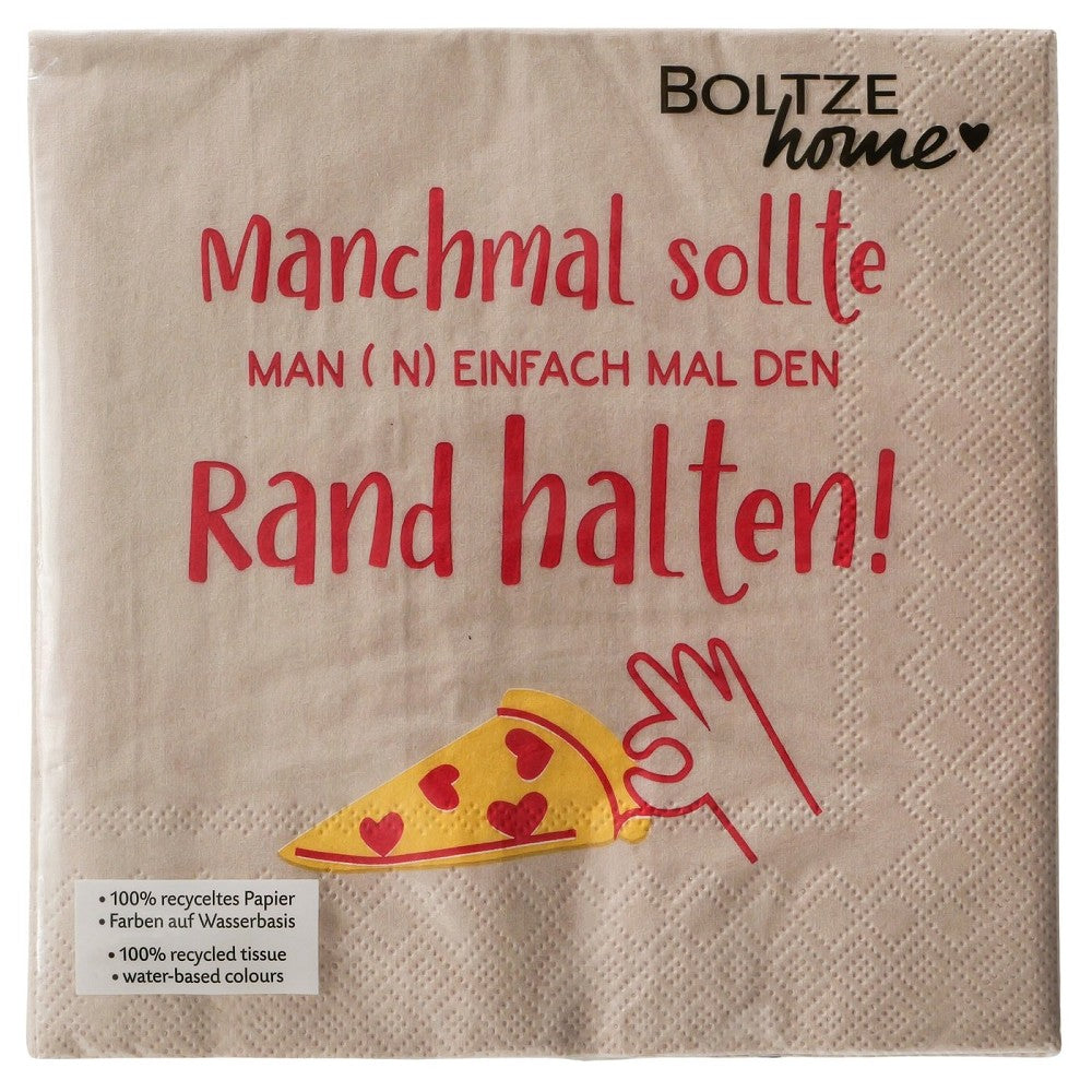 Servietten Pizza 16,5x16,5cm Spruch Rundumdruck mehrfarbig humorvoll