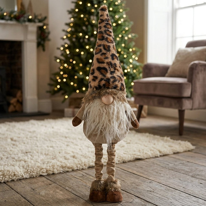 Figur Leonias Wichtel H 73 cm Beige Braun handgearbeitet Winterdeko