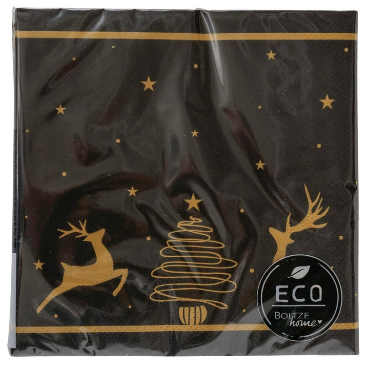 Servietten Cervo 16,5x16,5cm Hirsch Weihnachtsbaum Schwarz Gold