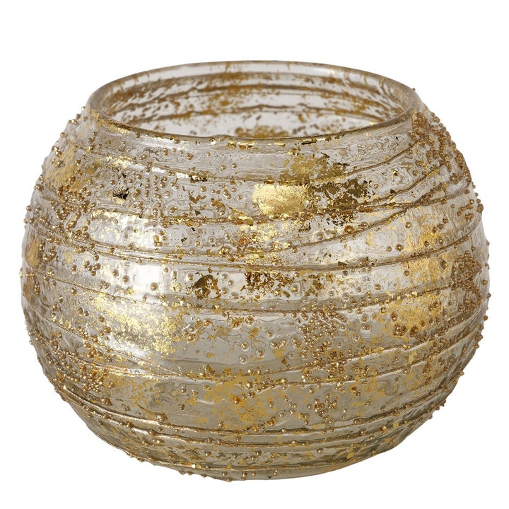 Windlicht Golda Rund H 12 cm Gold Metallic Glanz handgefertigt