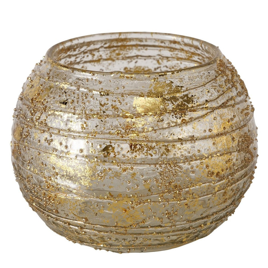 Windlicht Golda Rund H 12 cm Gold Metallic Glanz handgefertigt