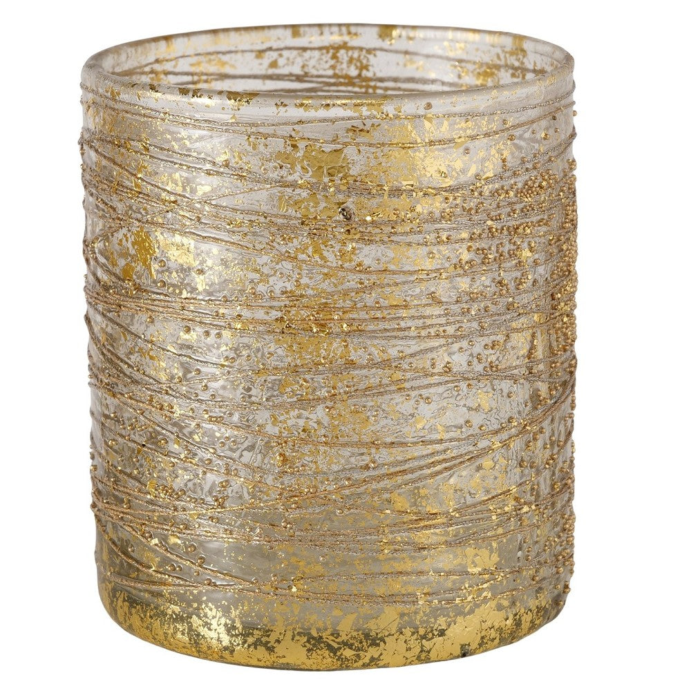 Windlicht Golda Rund H 12 cm Gold Metallic Glanz handgefertigt
