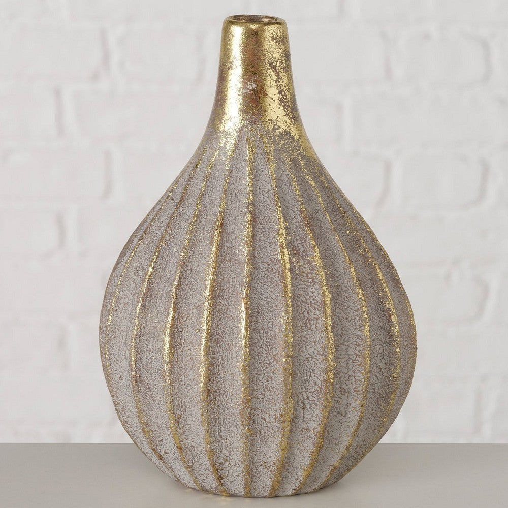Vase Hanoya Rund H 17,7 cm Gold Grau Glanz handgearbeitet