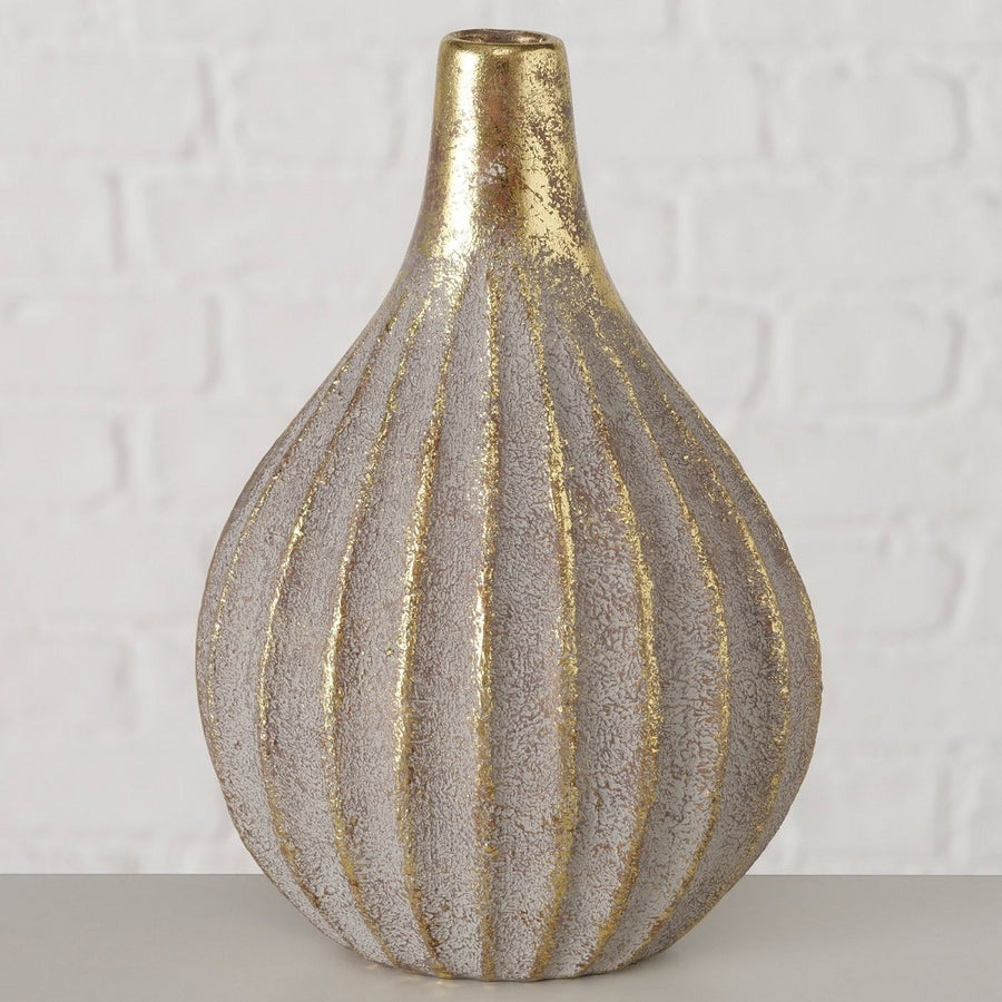 Vase Hanoya Rund H 17,7 cm Gold Grau Glanz handgearbeitet