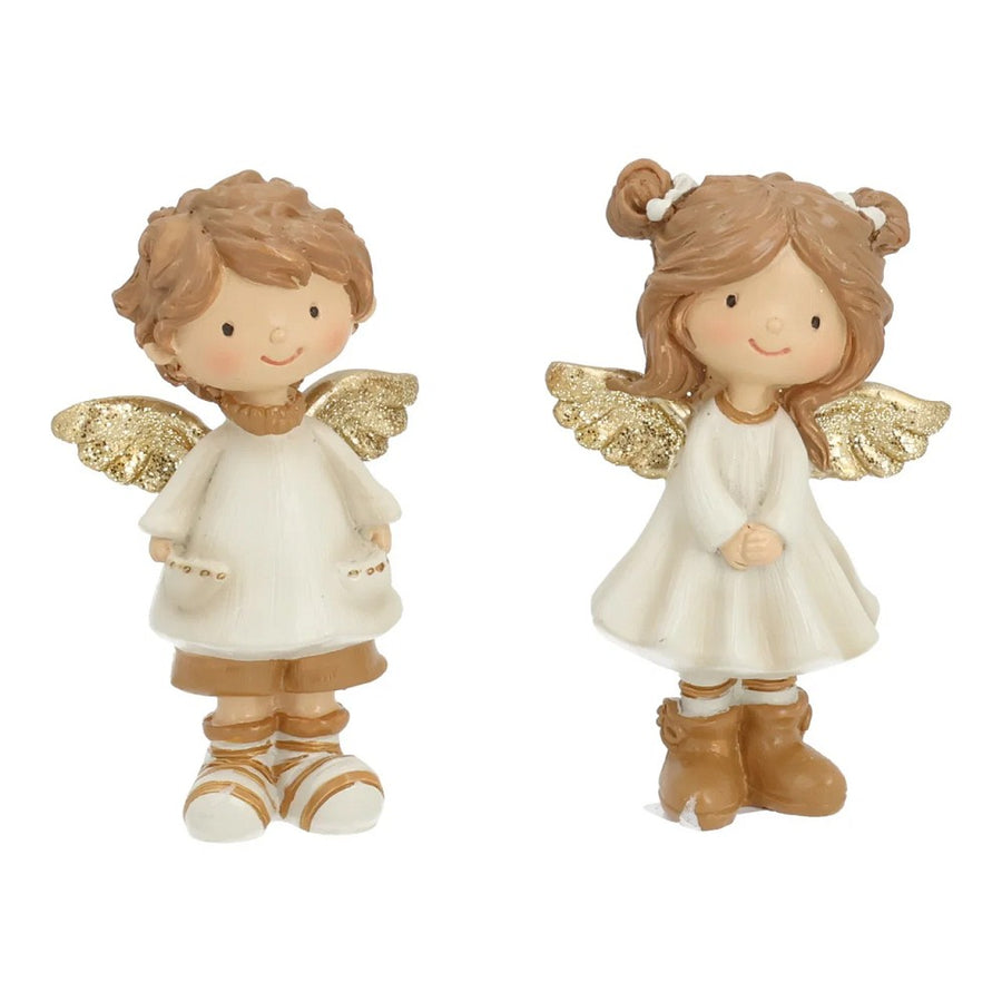 Kind Engel aus Poly Weiß H 7 cm Braun Gold Weihnachtsdeko
