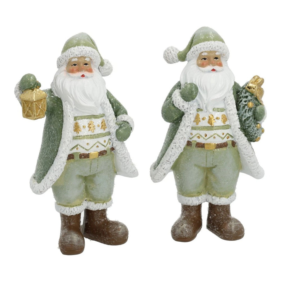 Weihnachtsmann mit Kranz Laterne Poly Grün H 11 cm Weihnachtsdeko