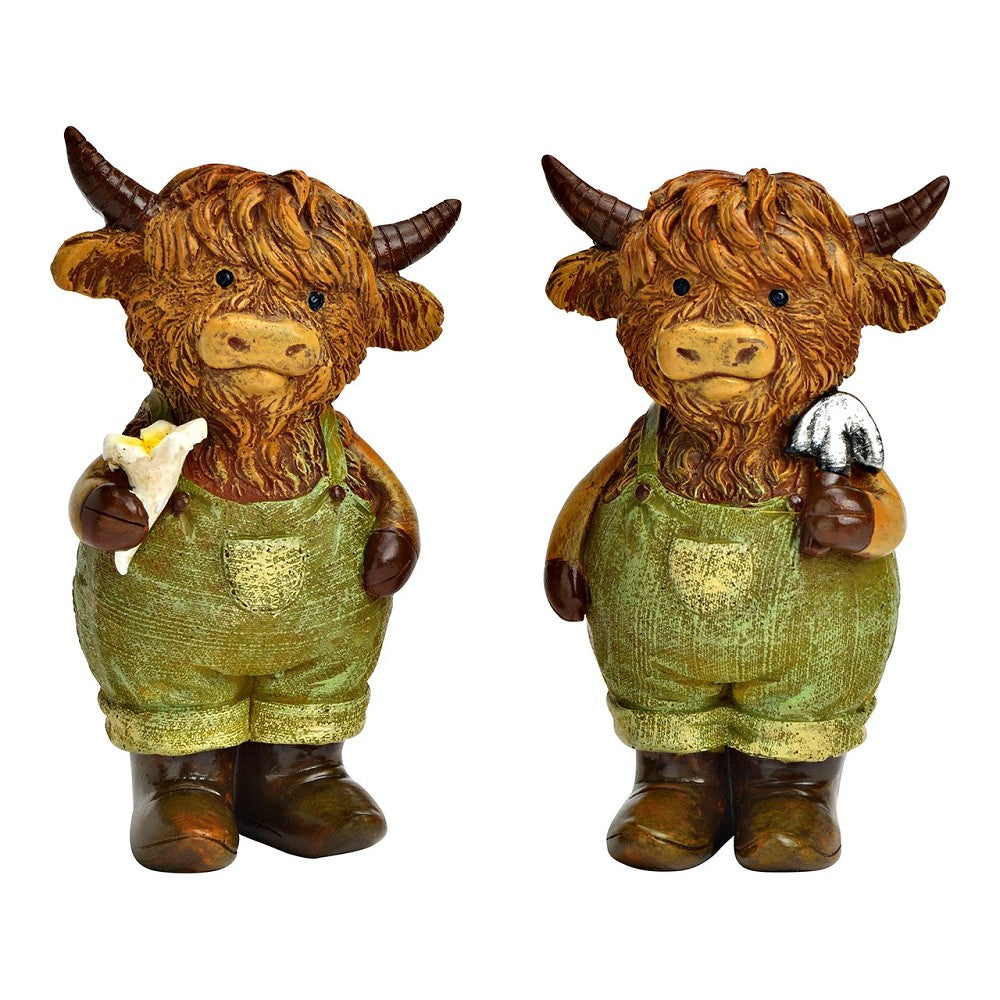 Highland Rind mit Latzhose Poly Braun Grün H 10 cm charmant