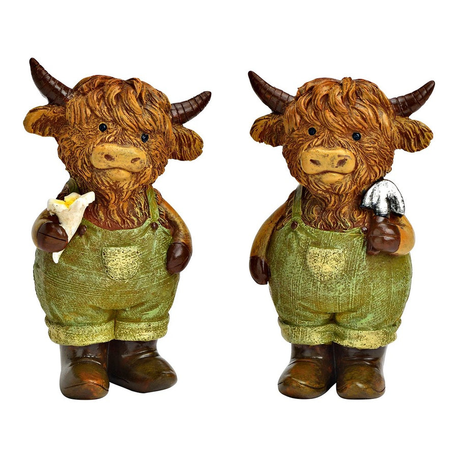 Highland Rind mit Latzhose Poly Braun Grün H 10 cm charmant