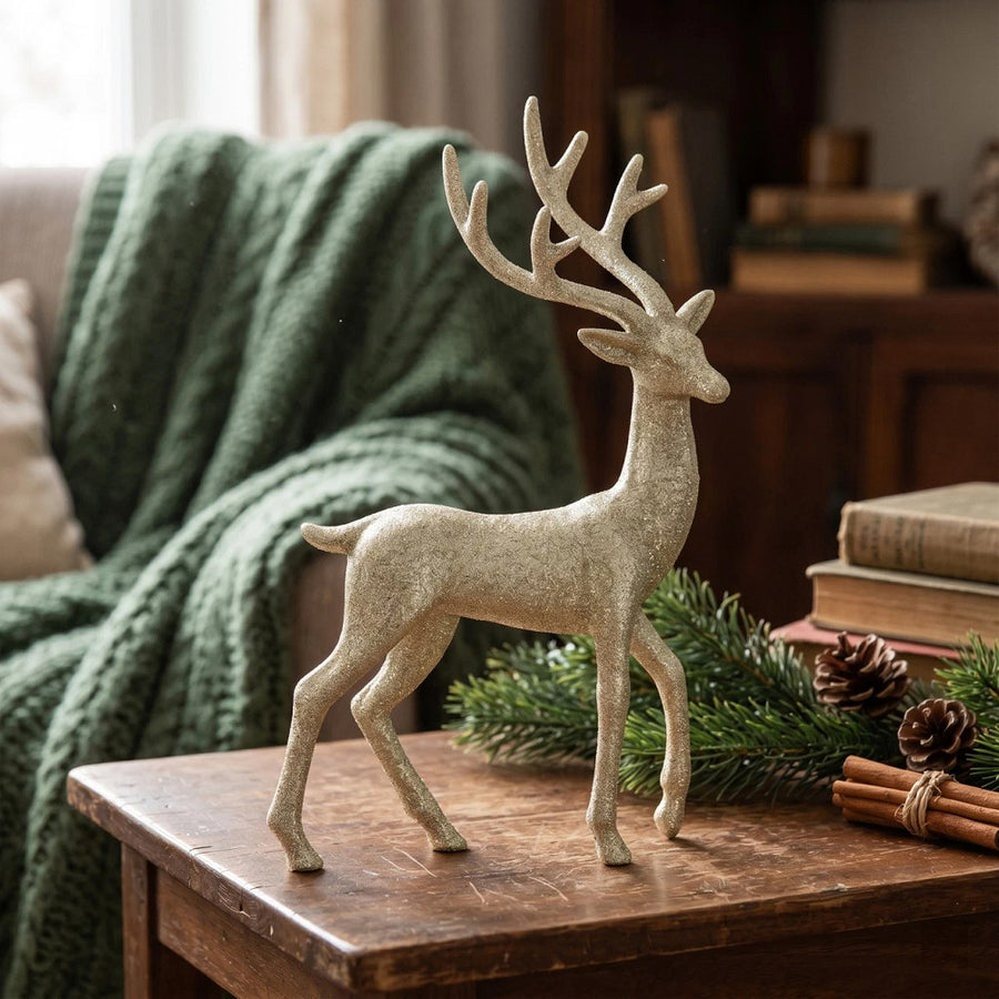 Hirsch glitzernd Kunststoff Gold H 39 cm Weihnachtsdeko funkelnd