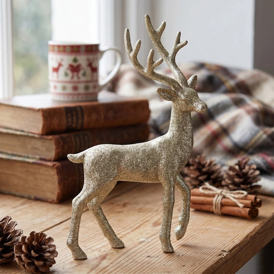 Hirsch glitzernd Kunststoff Gold H 26 cm Weihnachtsdeko funkelnd