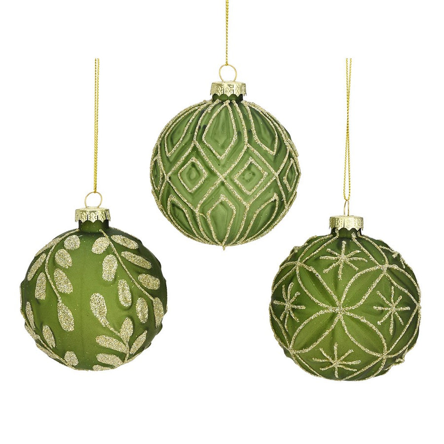 Weihnachtskugel beflockt Glas Grün D 8 cm Christbaumschmuck winterlich