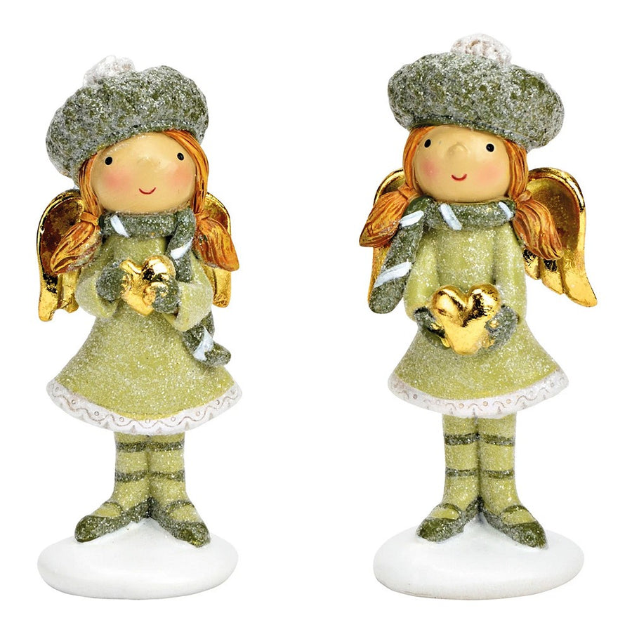 Engel mit Herz aus Poly Grün H 11 cm liebevoll Weihnachtsdeko
