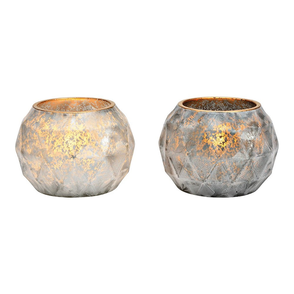 Windlicht aus Glas Silber Grau H 9 cm elegant Tischdeko