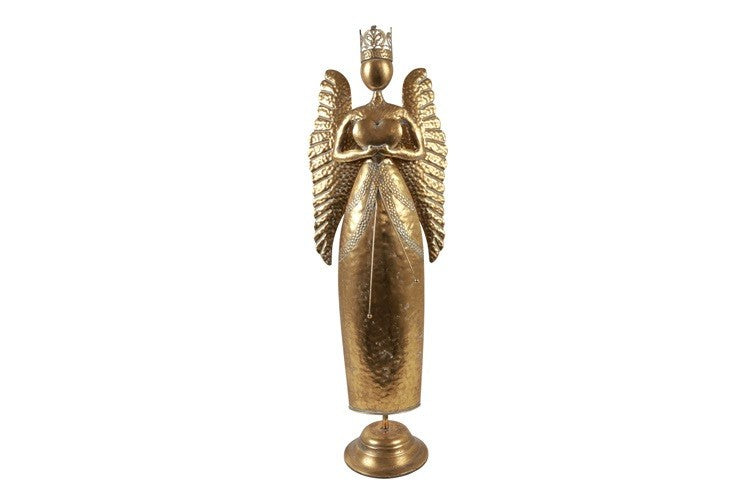 Engel Lindy S Gold H 92 cm gehämmert Krone Flügel imposant