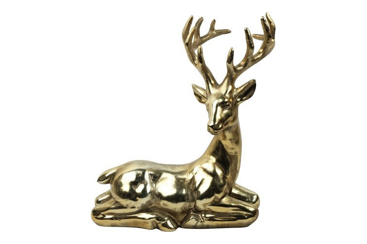 Hirsch sitzend Lenny Gold H 46,5 cm luxuriös Geweih elegant