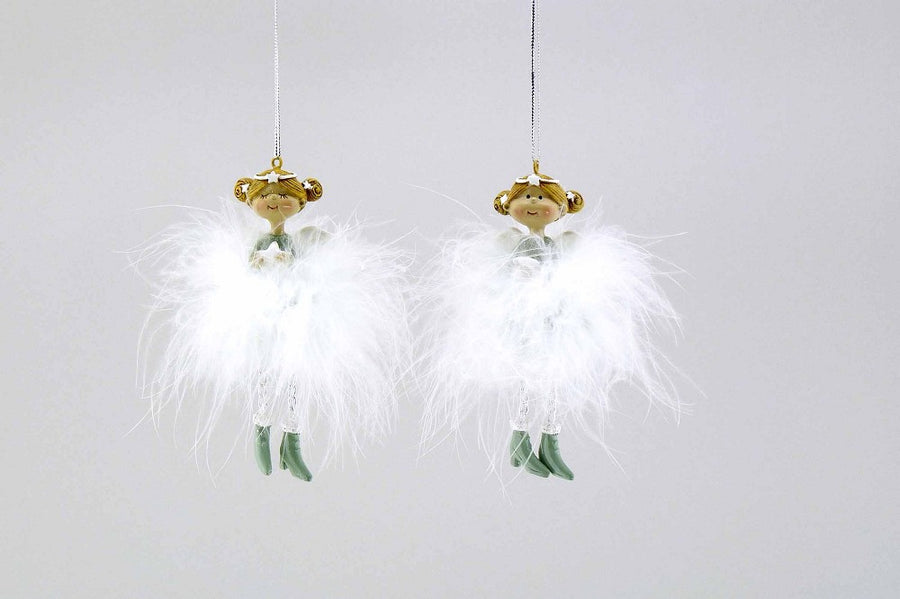 Poly Feder-Engel Mint Weiß H 11 cm Christbaumschmuck zart