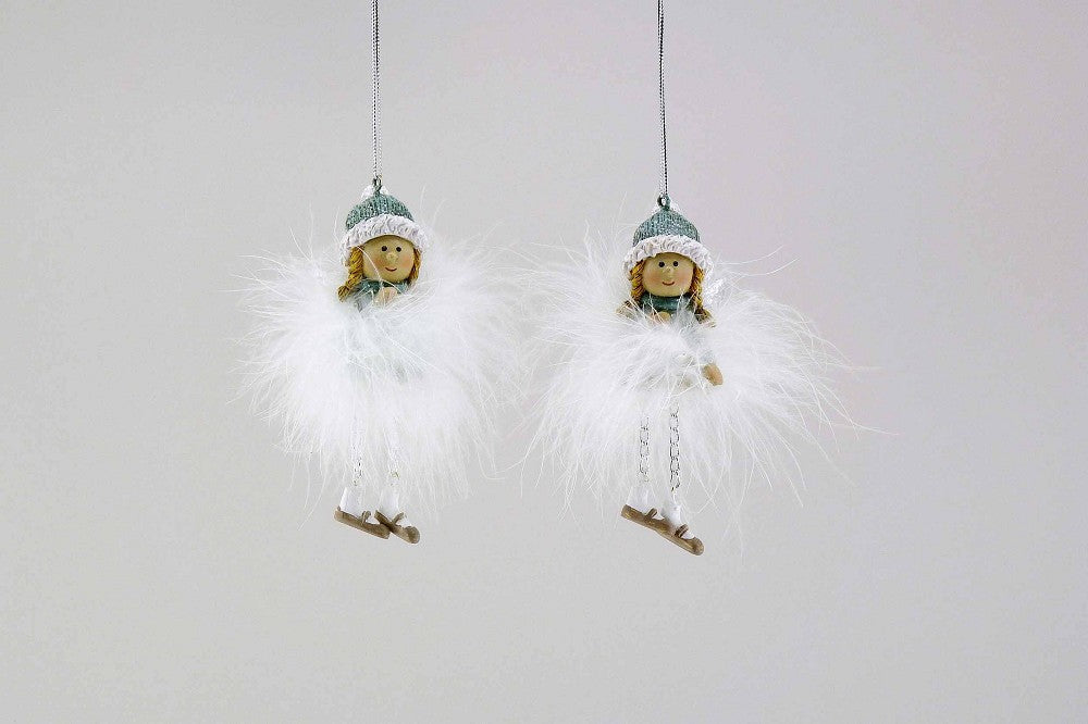 Poly Feder-Engel Mint Grün Silber H 11 cm Christbaumschmuck winterlich