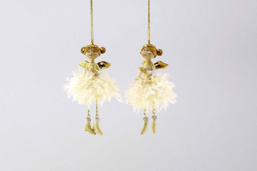 Poly Stoff-Engel Krönchen Creme Gold H 11 cm Christbaumschmuck edel