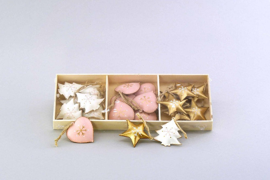 Anhänger Metall Stern Herz Baum Gold Rosa Weiß Ø 4,5-5 cm Weihnachtsdeko