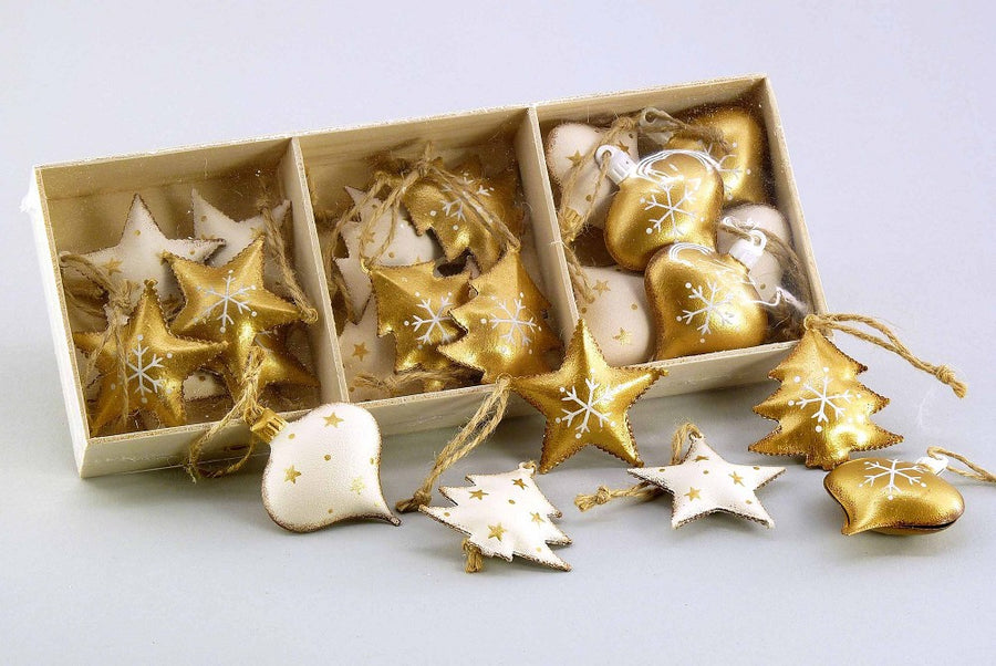 Anhänger Metall Stern Herz Baum Weiß Gold Ø 5 cm Weihnachtsdeko
