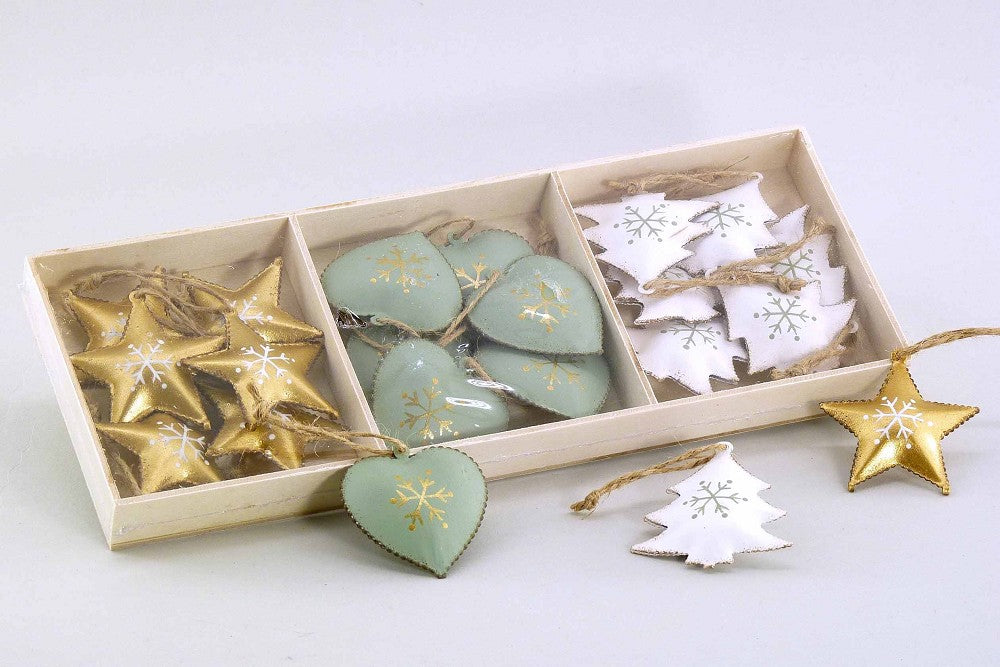 Metall-Stern Herz Baum Gold Mint Weiß Ø 5 cm Weihnachtsdeko