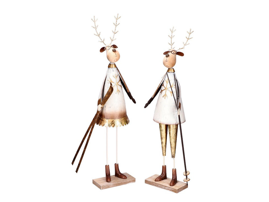 Rentier Blech Skifahrer Weiß Gold H 49 cm Weihnachtsdeko elegant