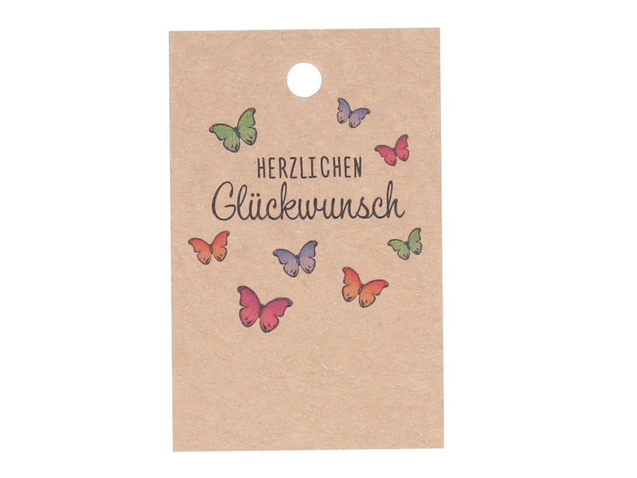 Papieranhänger Herzlichen Glückwunsch H 80 mm Schmetterlinge