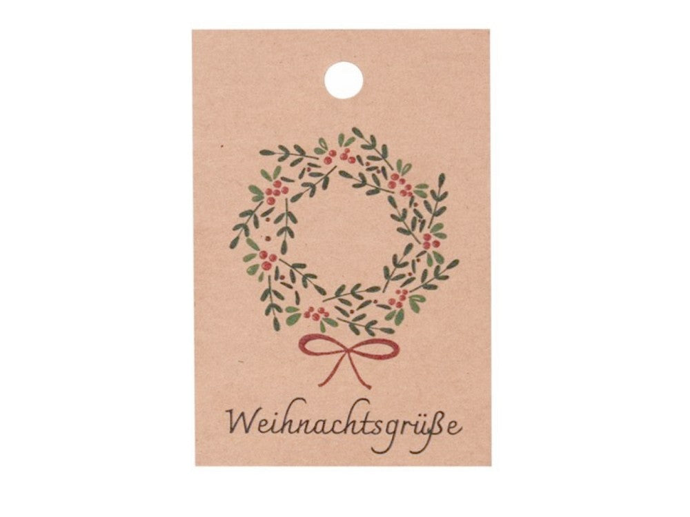 Papieranhänger Weihnachtsgrüße H 80 mm Zweigkranz natur