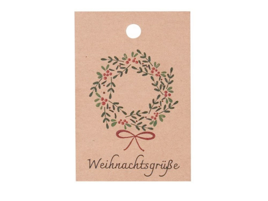 Papieranhänger Weihnachtsgrüße H 80 mm Zweigkranz natur