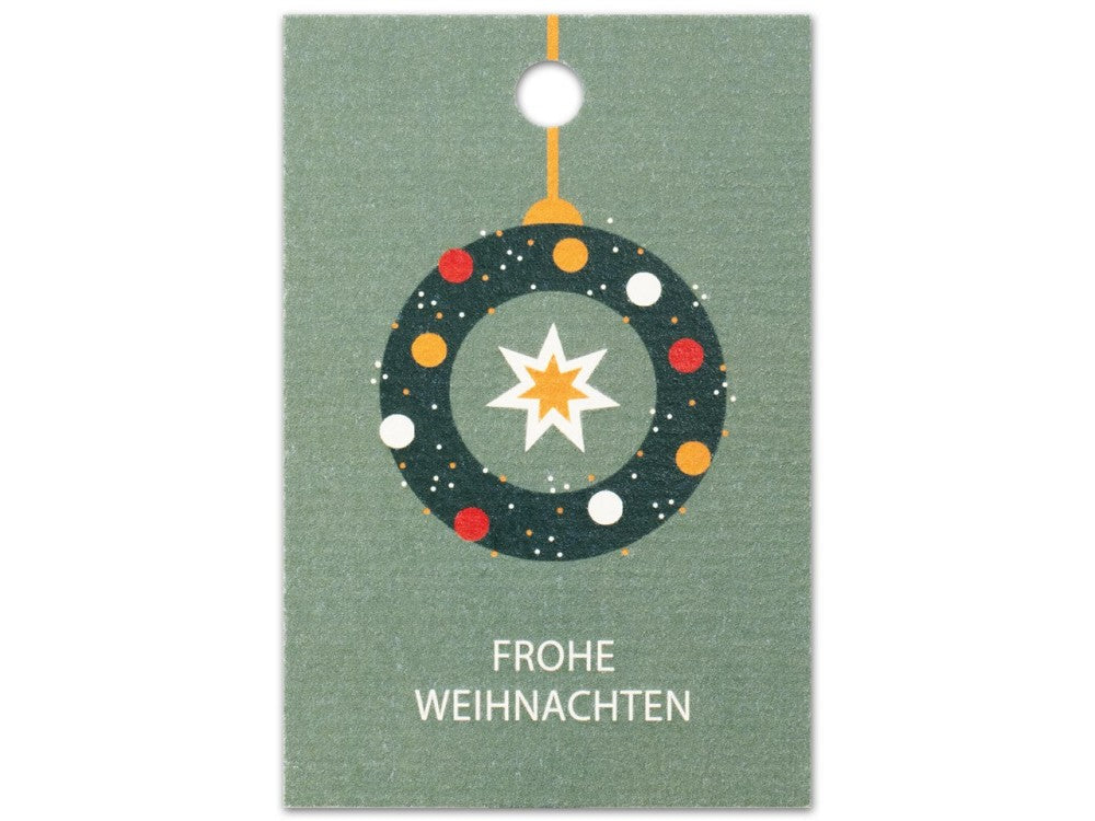 Papieranhänger Frohe Weihnachten Kranz Grün H 85 mm festlich