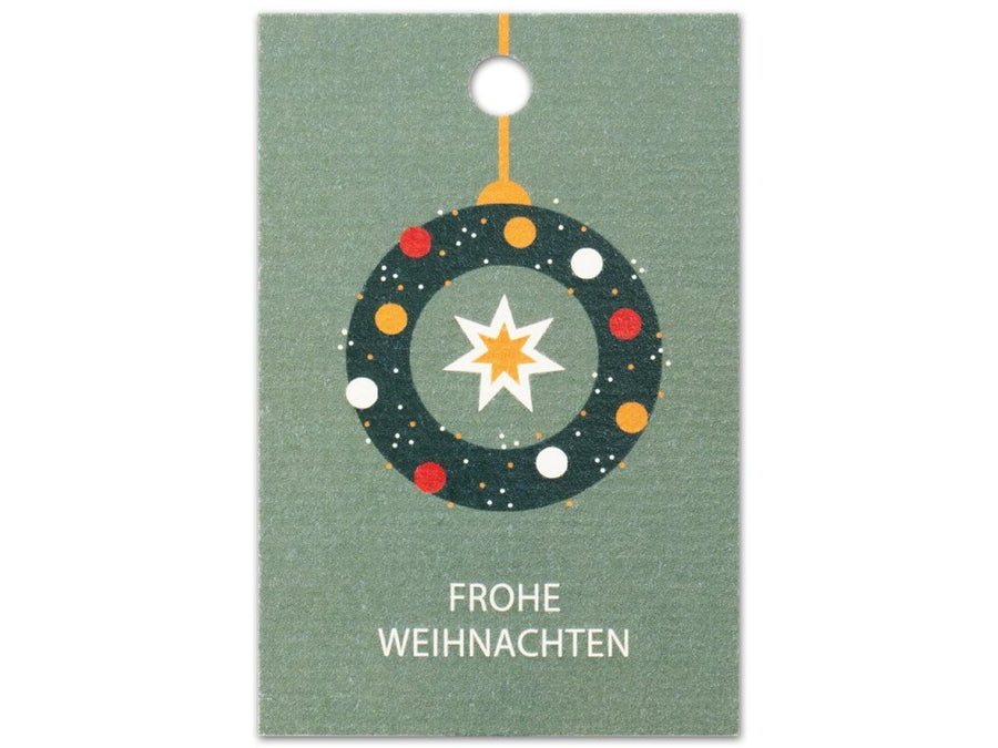 Papieranhänger Frohe Weihnachten Kranz Grün H 85 mm festlich