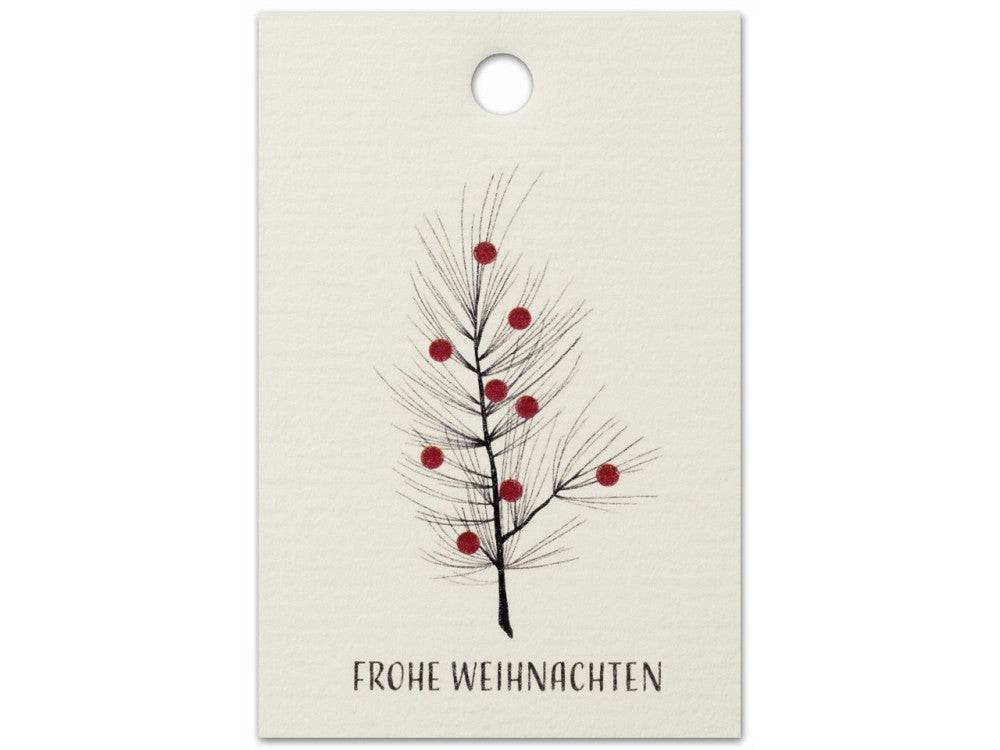 Papieranhänger Frohe Weihnachten Zweig Creme Rot H 85 mm festlich