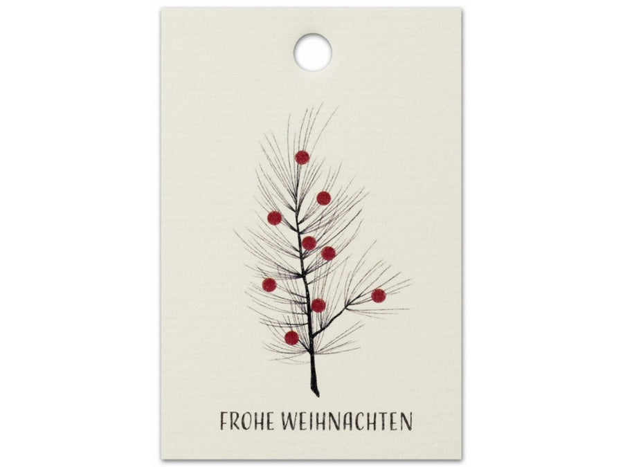 Papieranhänger Frohe Weihnachten Zweig Creme Rot H 85 mm festlich
