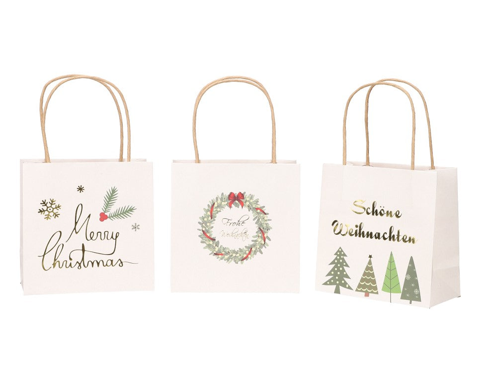 Geschenktüte bedruckt Weihnachten Wollweiß H 16 cm festlich
