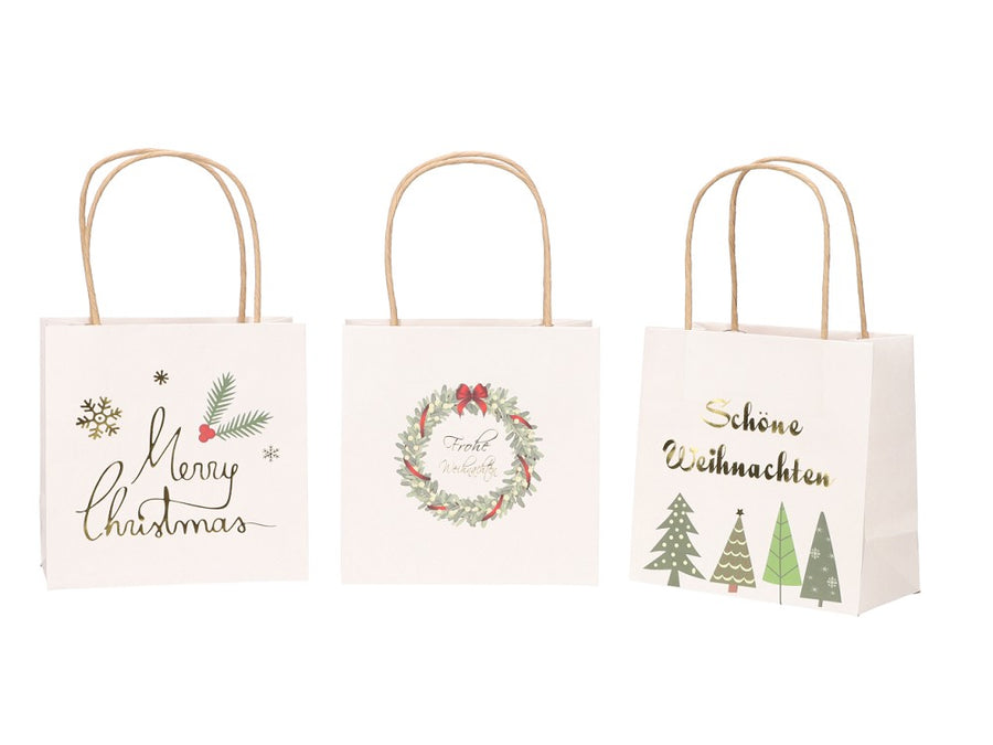 Geschenktüte bedruckt Weihnachten Wollweiß H 16 cm festlich