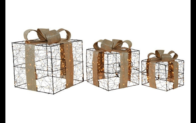 Countryfield LED Geschenk Hein schwarz 3er Set mit goldenen Glitzerschleifen