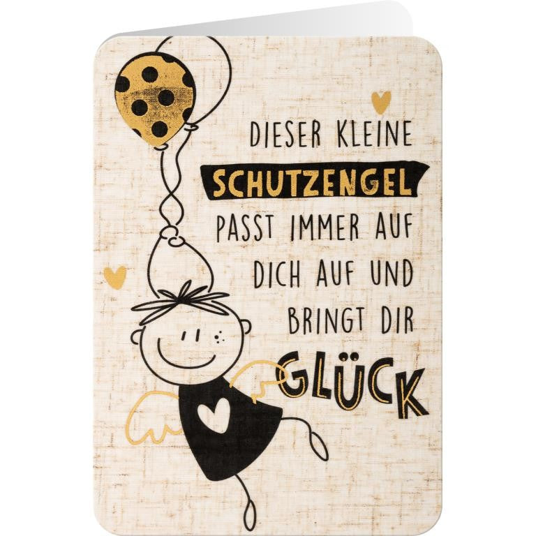 Grußkarte Schutzengel Leinen mit Ballon und goldenen Herzchen