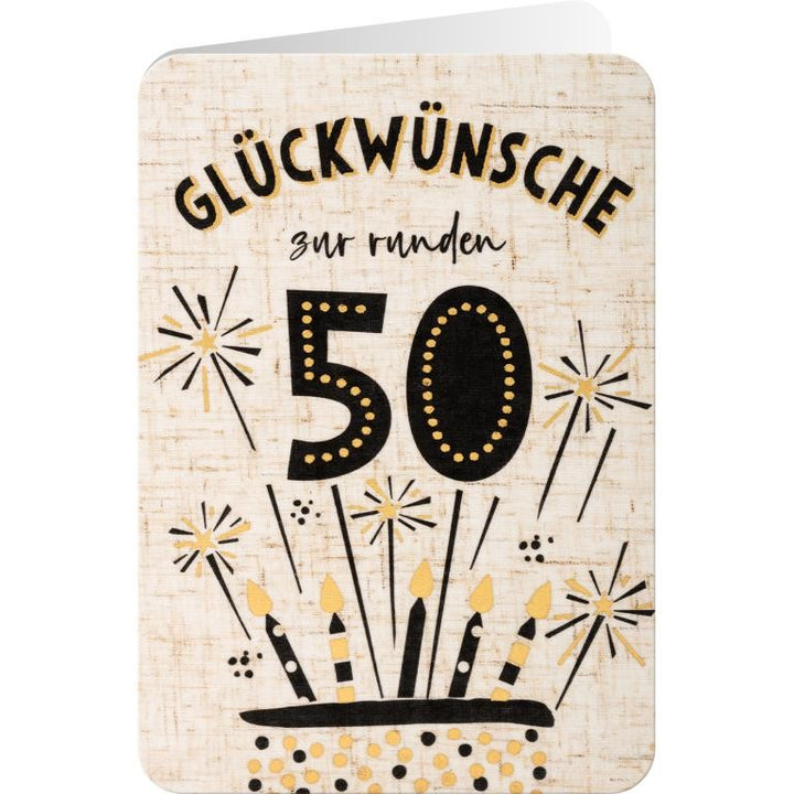 Grußkarte Glückwünsche 50 Leinen handgefertigtes Unikat mit Kuvert