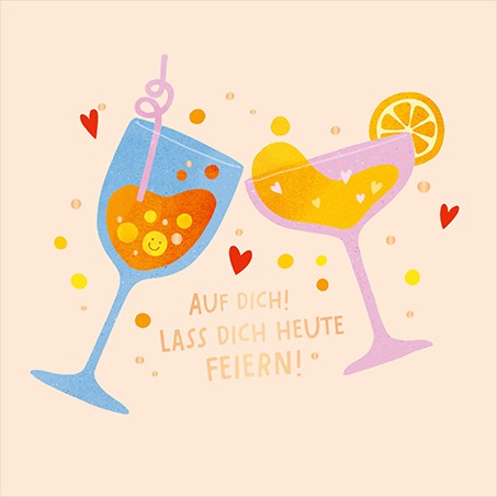QuadrART Doppelkarte Geburtstag Cocktails mit zwei anstoßenden Gläsern