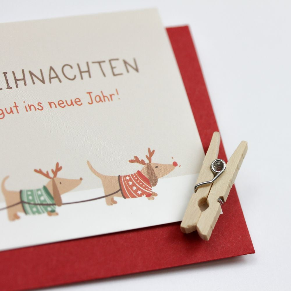 Mini Card Frohe Weihnachten Dackel als Weihnachtsgruß im Querformat