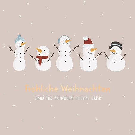 QuadrART Doppelkarte Weihnachten Schneemänner mit Mützen, Schal und Ohrenschützern