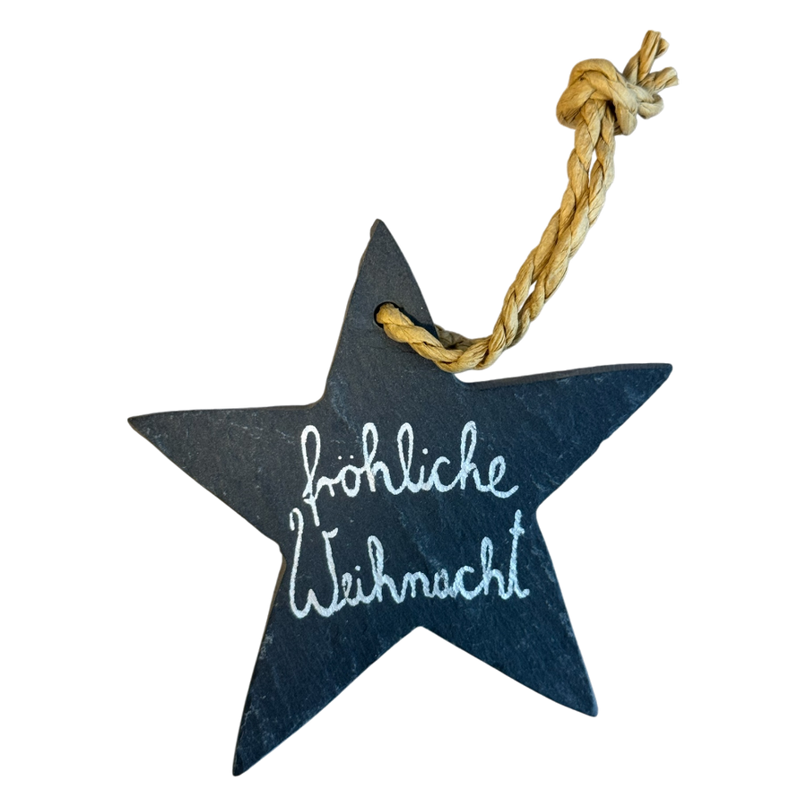 Schieferanhänger Stern Fröhliche Weihnacht Good old friends Christbaumschmuck
