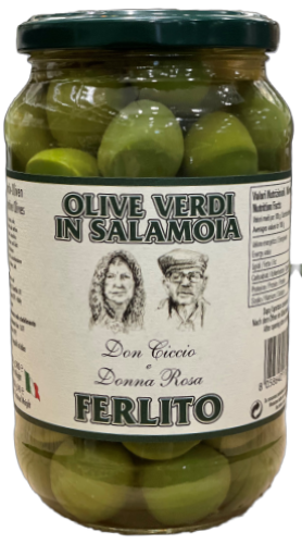 Ferlito grüne Aperitiv-Oliven - sizilianische Olive Verdi in Salzlake, traditionell eingelegt, 340g Abtropfgewicht für den Hausgebrauch