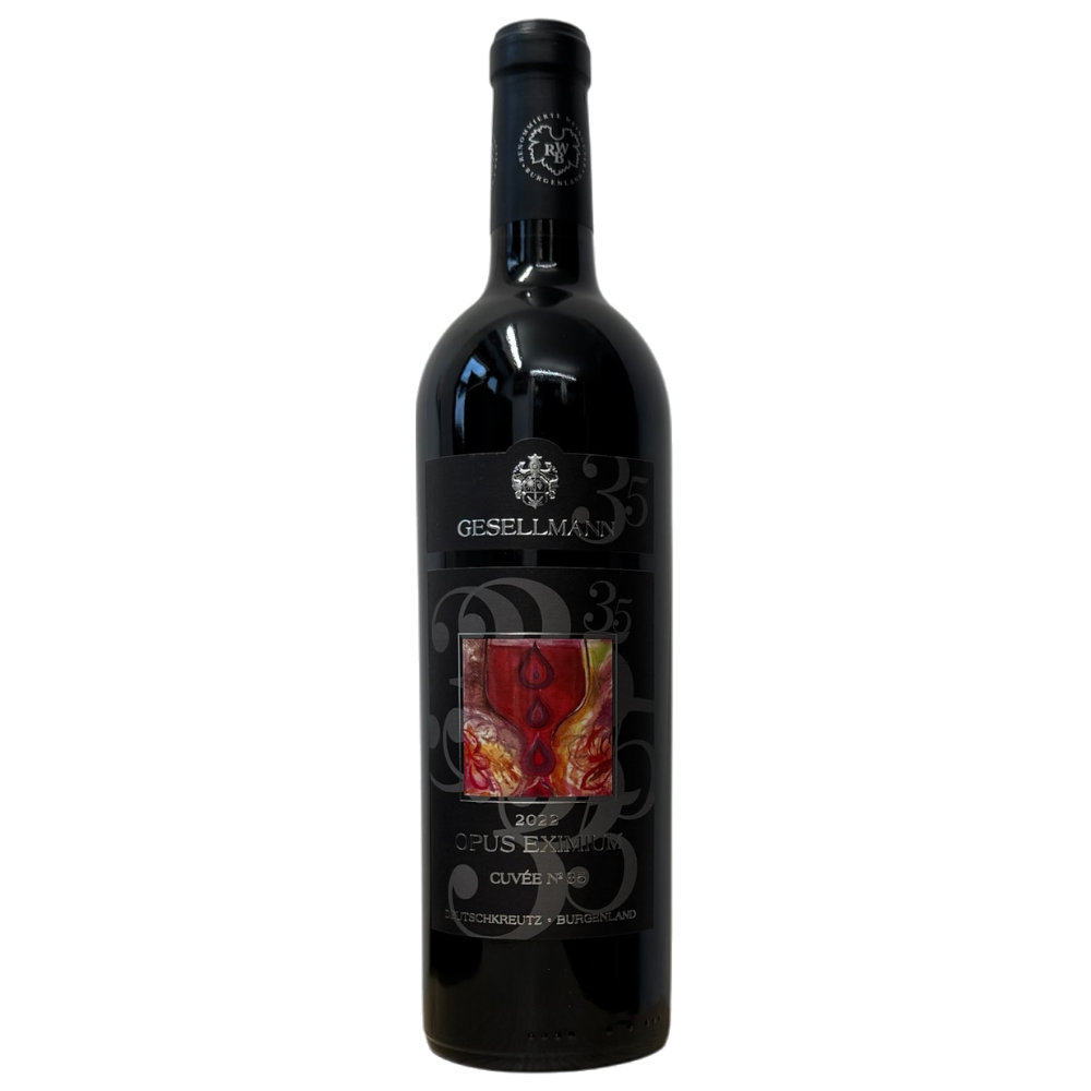 Gesellmann Opus Eximium Cuvée No 35 2022 wine bottle featuring unique label design.