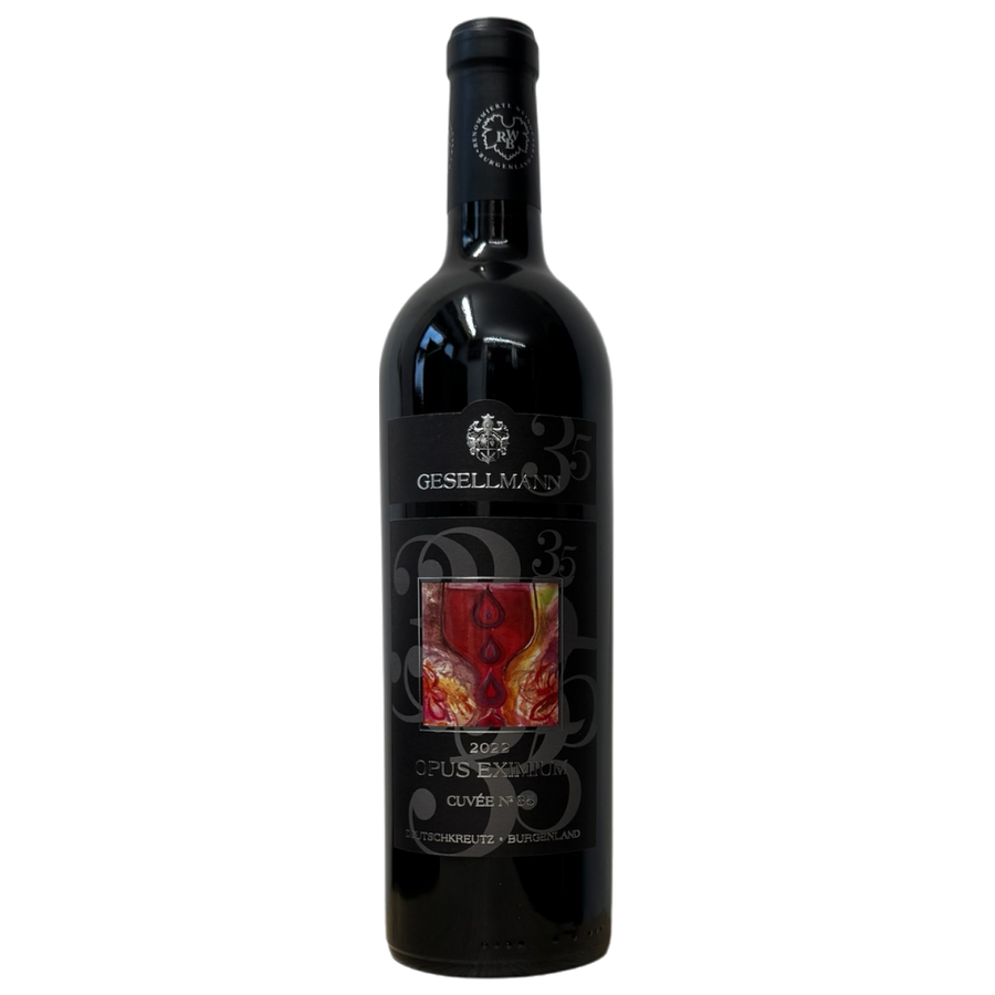 Gesellmann Opus Eximium Cuvée No 35 2022 wine bottle featuring unique label design.